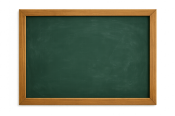 Empty green chalkboard with wooden frame on transparent background