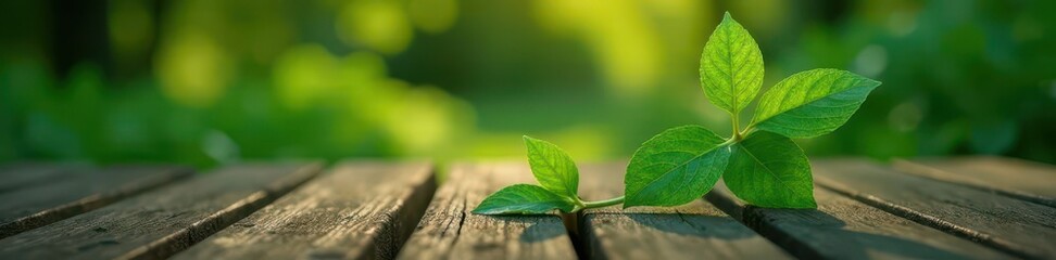 Dark green leafy plant with yellowish tint growing on a wooden garden bench, garden decoration, garden, greenery
