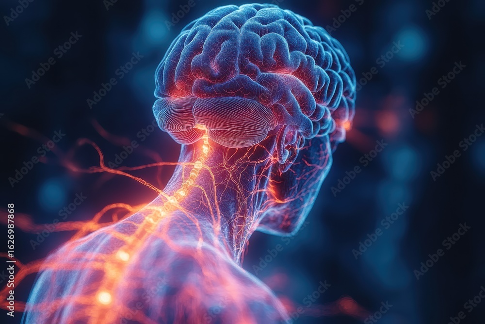 Aufkleber exploring the human brain and nervous system connection through graphic design