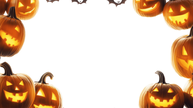 Halloween Pumpkin Frame with Glowing Jack O Lanterns