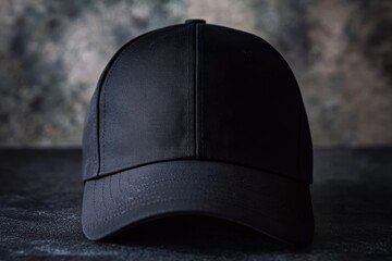 Stylish black baseball cap mockup displayed on a dark textured background