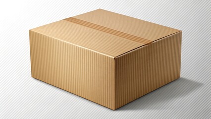 A simple brown cardboard box, closed and ready for shipping or storage, presented on a textured background