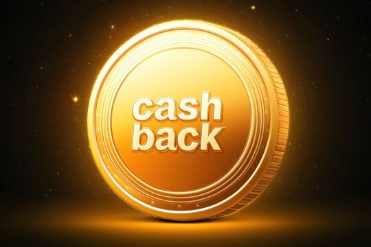 Vector illustration of a cashback incentive emblem with a golden coin design