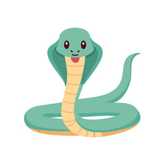 Fototapeta premium A cartoon cobra with green color. A friendly cobra with it tongue sticking out. Cartoon reptile with a cute facial expression 