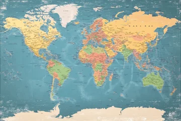 Tableau sur toile Carte du monde Exploring a minimalist world map featuring countries and regions with vibrant colors and textures  © Oleksandr