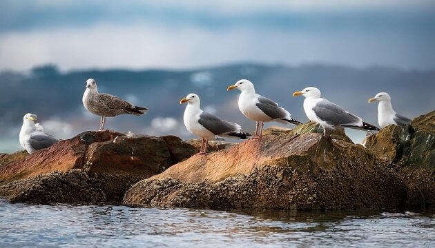 seagulls on the rocks - Powered by Adobe