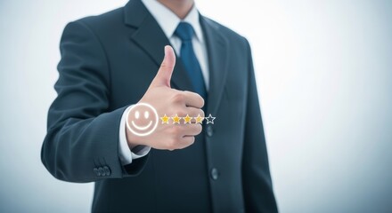 Professional Man Presents Five-Star Customer Satisfaction Rating
