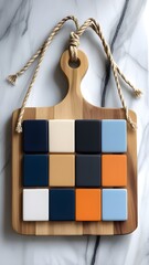 Wooden Board with Colorful Gouache Paint Swatches Flatlay