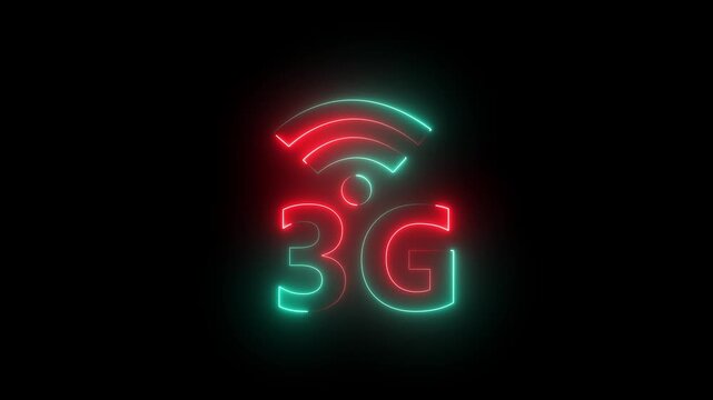 Abstract neon 3G network icon animation, glowing neon text 4G WIFI wireless internet connection icon concept, 3G internet icon animation with alpha channel, Internet, speed, reception