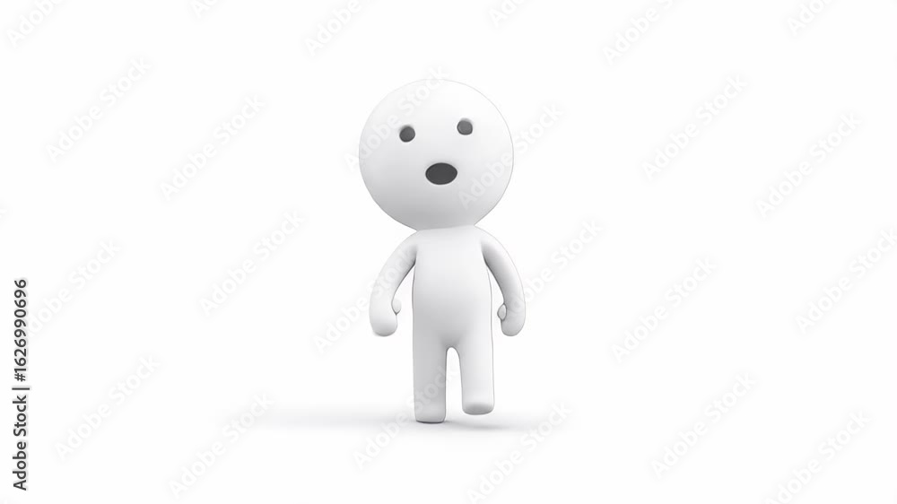 Poster surprised 3d character walking: simple animation loop