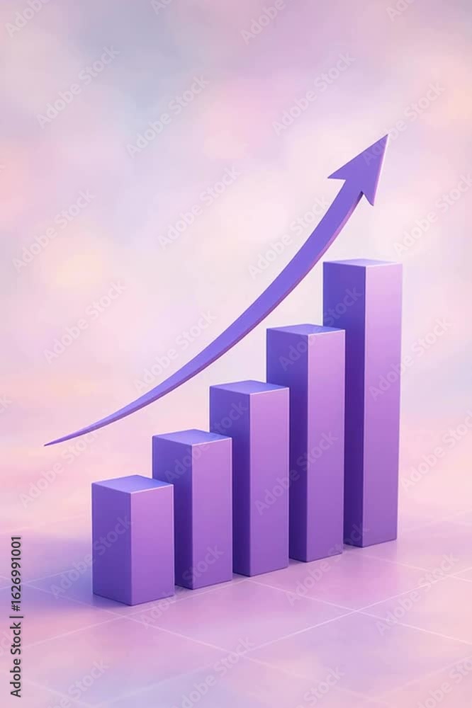 Poster a vibrant business chart illustrating growth and progress, with rising bars and an upward-pointing a