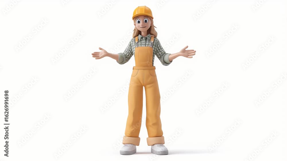 Poster surprised cartoon construction worker: 3d animation loop