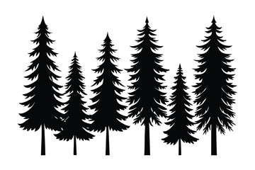 Obraz premium silhouettes of evergreen trees isolated on white background