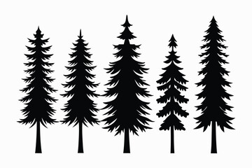 Obraz premium Vector art of silhouettes of evergreen trees isolated on white background