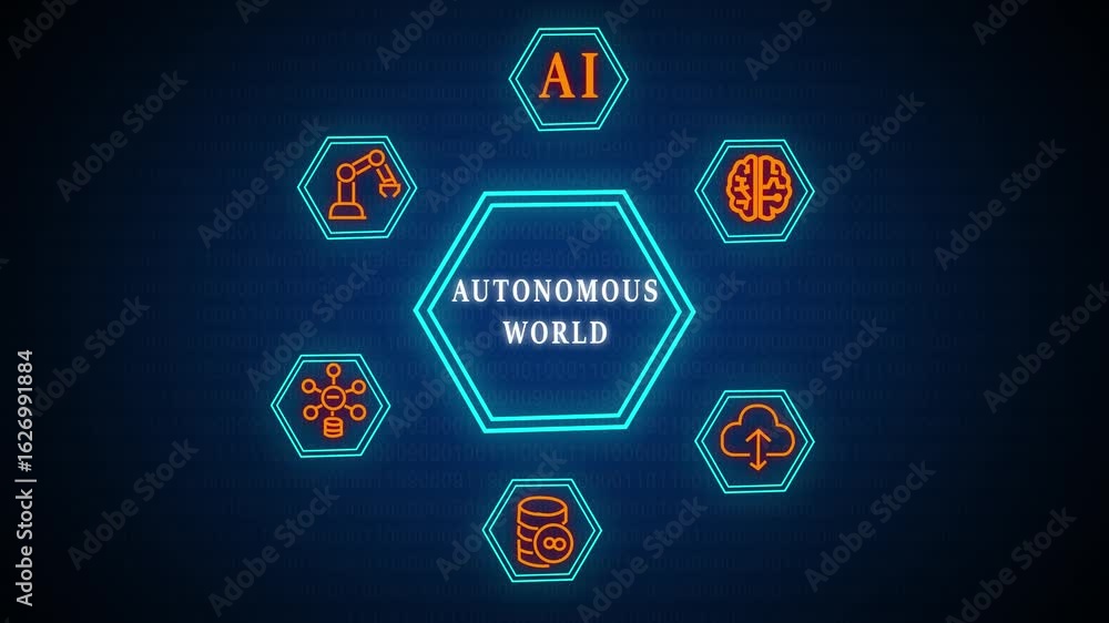 Poster autonomous world ,business, modern technology, internet and networking concept. the future of techno