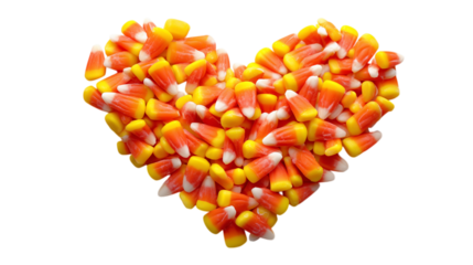 Heart Shape Made of Candy Corn on Transparent Backdrop