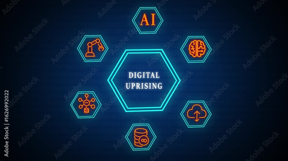 Poster digital uprising ,business, modern technology, internet and networking concept. the future of techno
