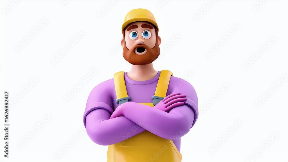 Poster surprised cartoon worker: 3d animation loop