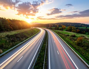 Highway at sunset.  Landscape view
