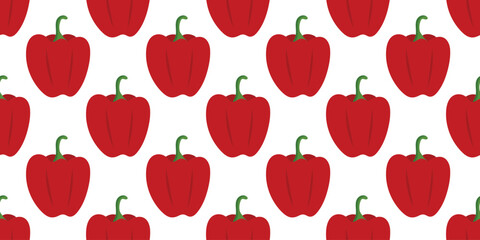 Pattern Red bell Peppers, vegetables. Healthy Eating, farming. Seamless print of salad ingredients. Kitchen decor or organic Food packaging. Design on white background. Flat style. Vector illustration