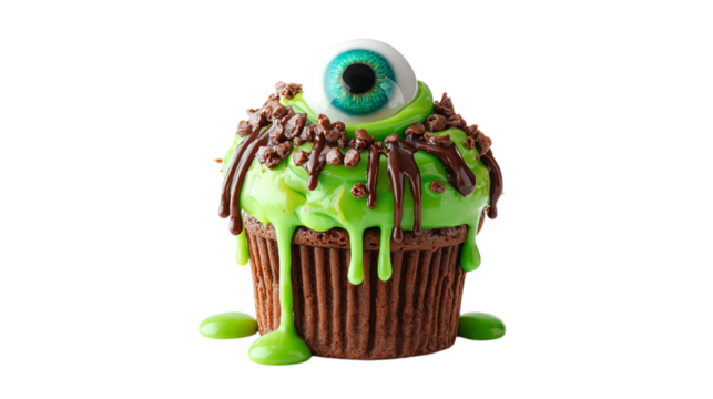 Monster Eyeball Cupcake with Green Slime Icing