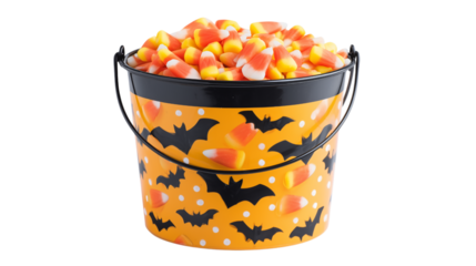 Orange Bucket of Candy Corn with Bats on See Through