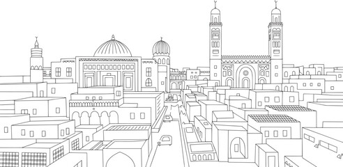 Obraz premium Detailed Line Art of Cairo Skyline Silhouette Vector Illustration for Travel and Tourism Designs