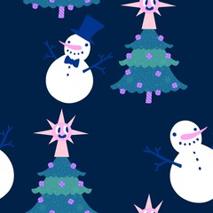 Christmas cartoon ice seamless snowman pattern for wrapping paper and fabrics