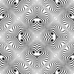 Abstract Seamless Symmetrical Wavy Lines Pattern. Striped Black and White Texture. 