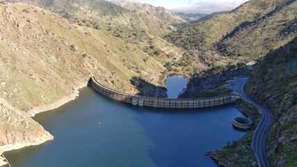 Lake Berryessa, California during the early spring with its glory hole outlet.