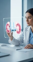 Medical Professional Analyzing Human Kidney Anatomy on Digital Display