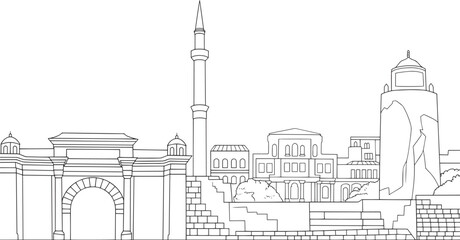 Obraz premium Istanbul Turkey Silhouette Skyline Vector Illustration of City Landmark Architecture