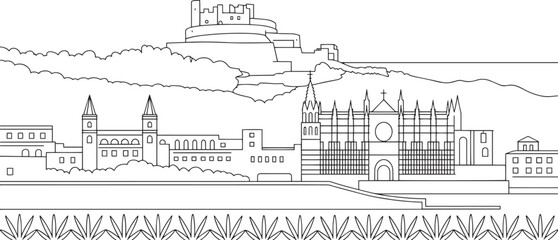 Fototapeta premium Malaga Skyline Silhouette A Detailed Vector Illustration of Spain's Coastal City Landmarks