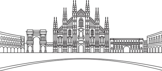 Fototapeta premium Milan Italy Skyline Vector Illustration Design with Architectural Landmarks and Buildings