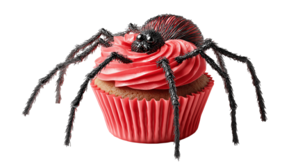 Spider Cupcake with Red Icing and Black Spider Toy