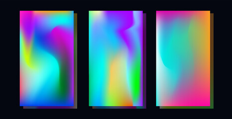 Vector illustration uses an abstract, fluid gradient style with a futuristic theme. Colors like pink, blue, green, orange, and yellow blend softly in organic, wavy shapes on a black background.