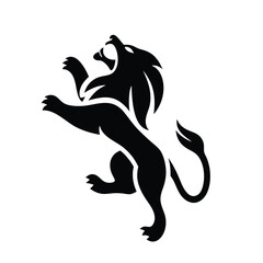 Royal heraldic lions. Black silhouette lion. Premium wild animal crest symbols.