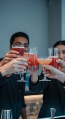 Friends Toasting with Colorful Drinks at a Bar