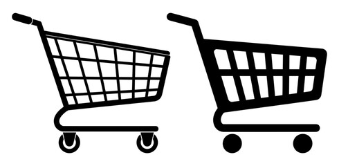 Vector art of two black silhouette shopping carts isolated on white background, symbolizing commerce and retail © msmdesign