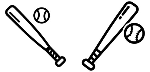 Vector art of two baseball bats and balls isolated on a white background