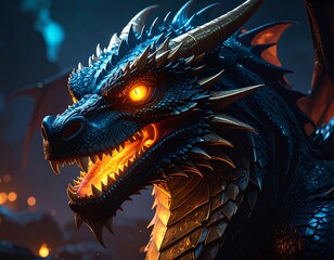 Fierce dragon head, glowing scales