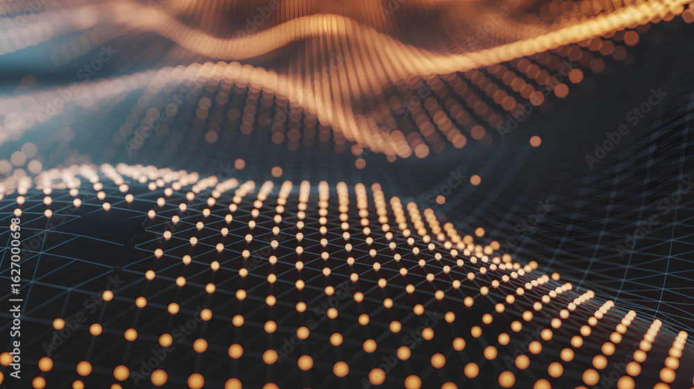 Poster abstract digital wave: an evocative digital rendering showcases a luminous, undulating wave of inter