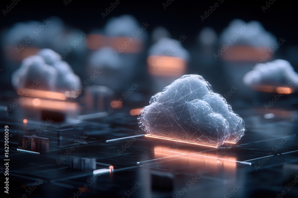 Aufkleber cloud computing network with glowing data connections at night