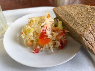 delicious lunch of first course, second course and juice