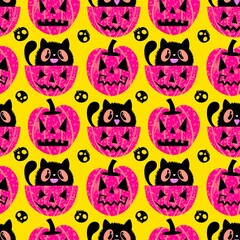 Halloween animals seamless cats pattern for wrapping paper and fabrics and linens and kids clothes print