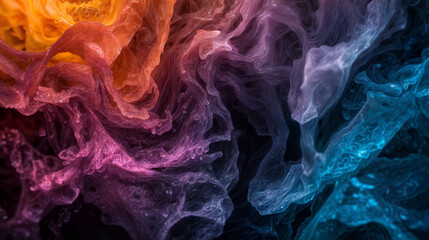 A mesmerizing combination of abstract textures and vibrant colors with shades of orange, pink, purple and blue reminiscent of intricate patterns