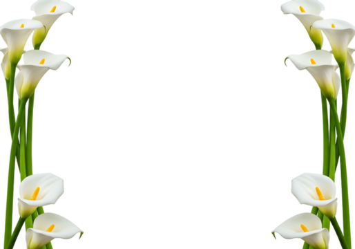 Elegant Calla Lilies Floral Frame Design on Transparent Background for Invitations and Events