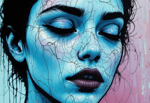 Contornos audaces trazan una expresi&oacute;n  femenina serena, el fondo de tonos fundidos agrega un contraste surrealista a la emoci&oacute;n humana