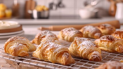 Golden Croissants Freshly Baked Representing Traditional French Breakfast