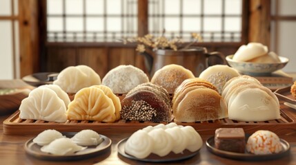 Selection of Japanese wagashi, traditional Japanese confection